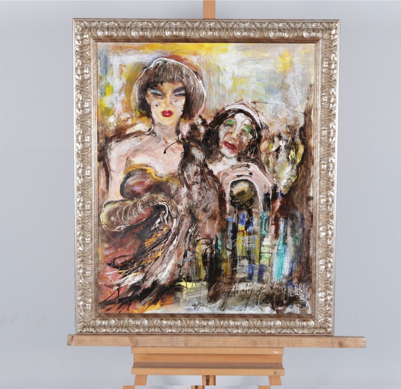 Guy Olivier - De twee dames (1997) 100x80 cm, Ophalen, Figuren, Papier/karton, Achter glas