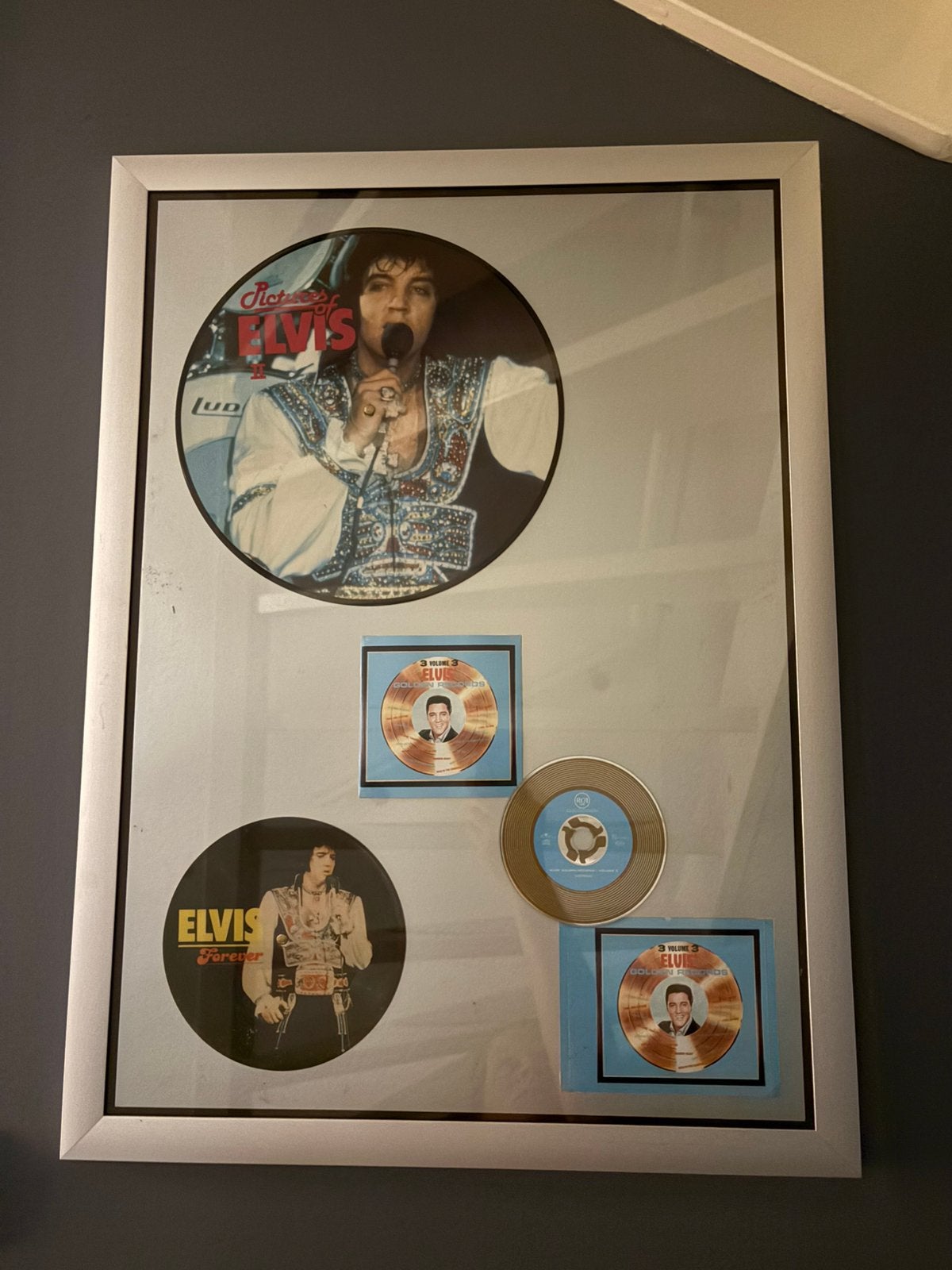 Ingelijste Elvis Presley singles - Decoratief item, Ophalen, Gebruikt, Voor 1960, 7 inch