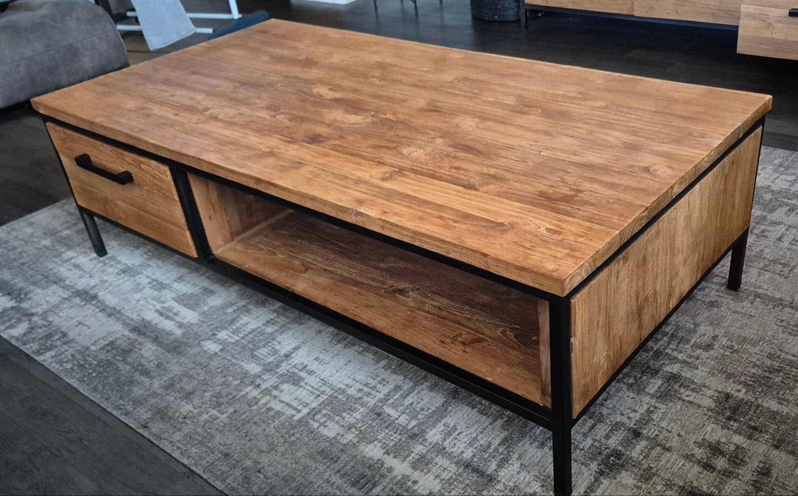 Pronto Romaro salontafel teak 135x67 cm | industriële stijl, Ophalen, 100 tot 150 cm, Teakhout, 50 tot 100 cm