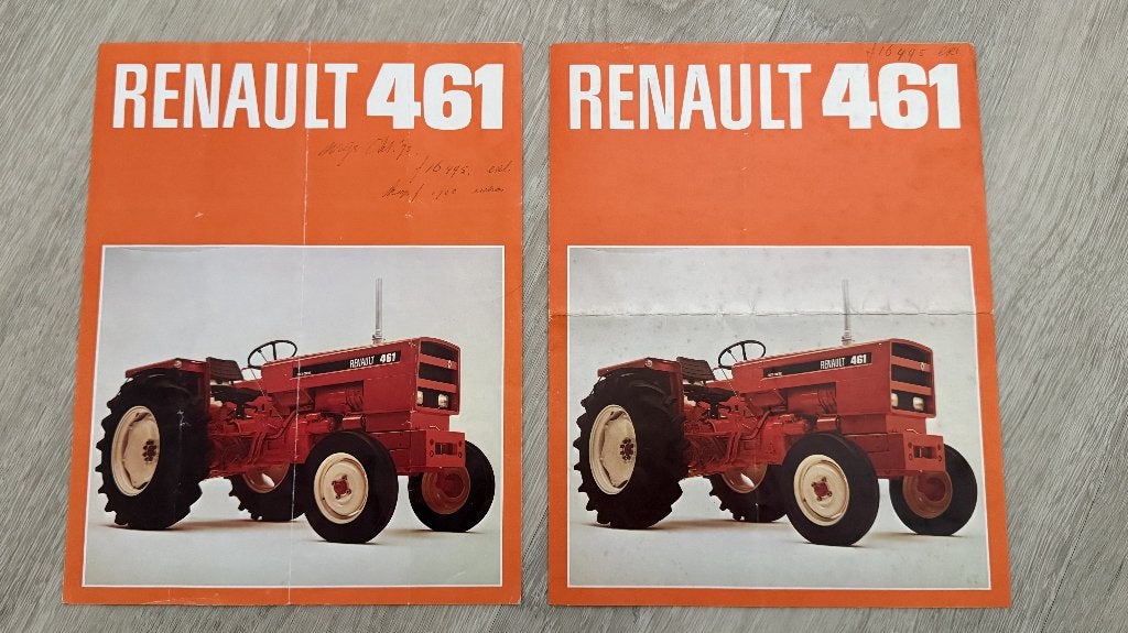 2 folders Renault 461 tractor - Nederlandstalig - 1973, Ophalen of Verzenden, Gelezen, Folder