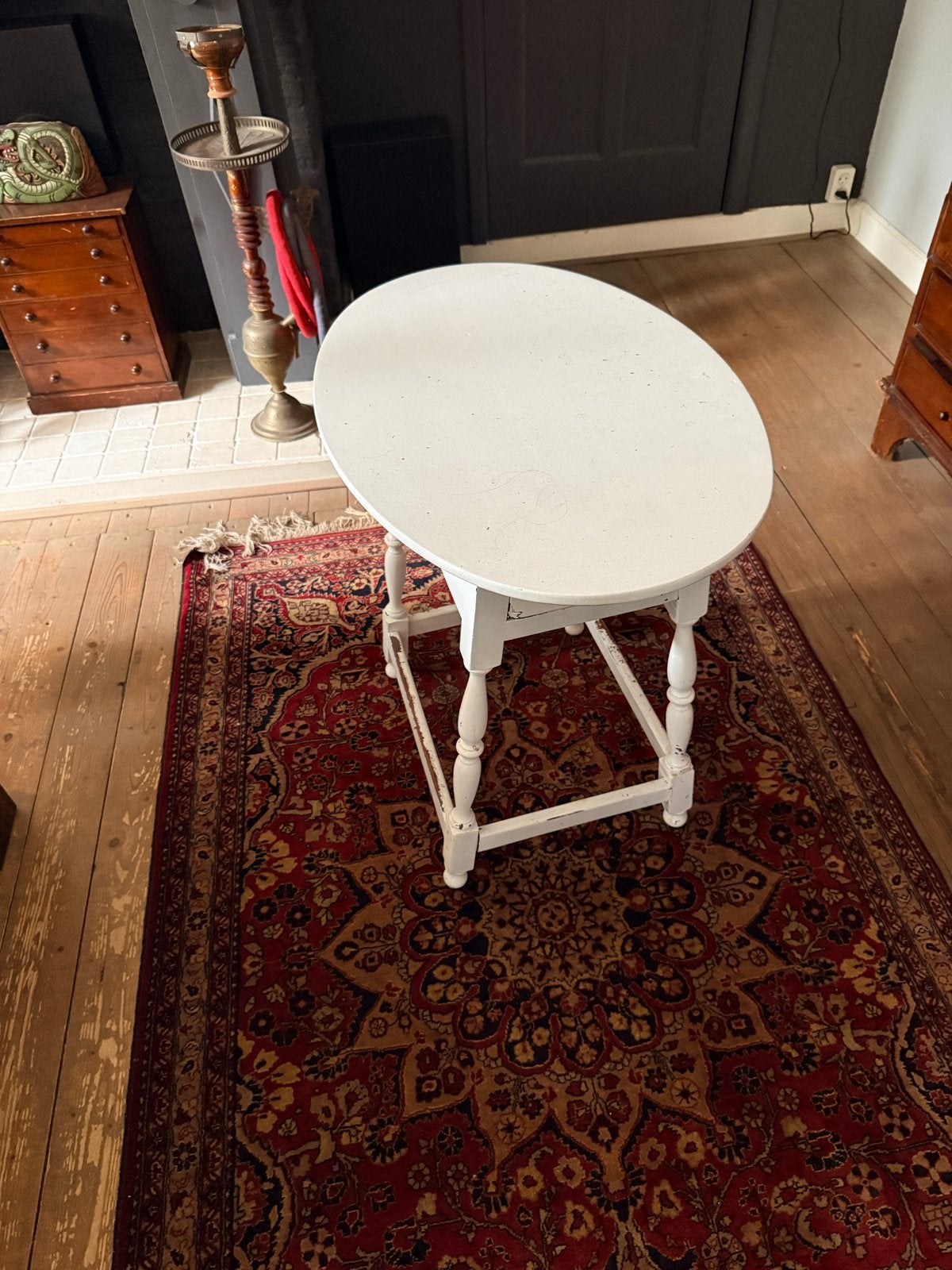 Ovale bijzettafel met lade - Wit, 71x48x66 cm, Antiek en Kunst, Ophalen