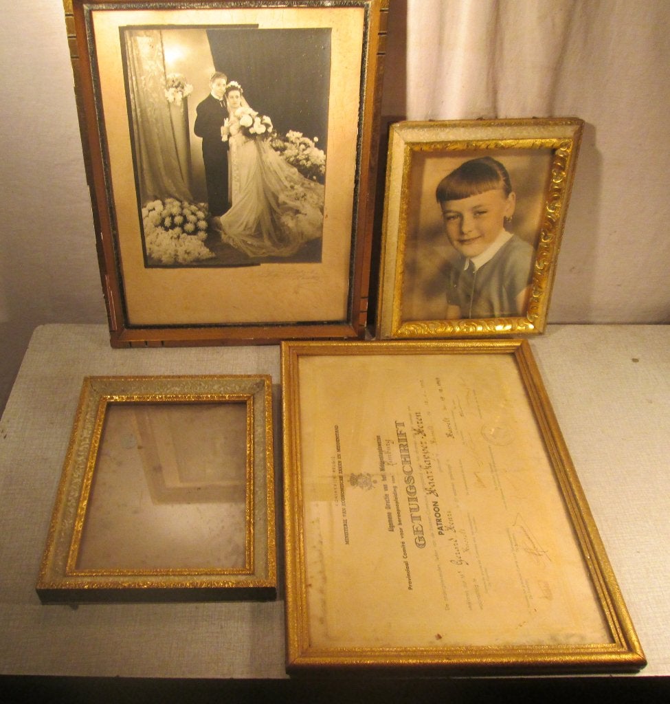 4 Mooie Antieke Vergulde Houten Fotolijsten, Hout, Ophalen of Verzenden, Zo goed als nieuw, Goud
