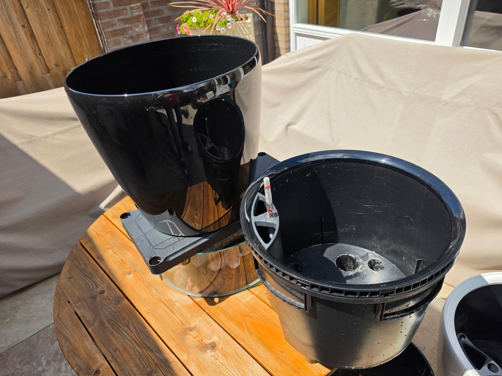 Lechuza Zwarte Plantenpot met Watersysteem en Wieltjes, Kunststof, Gebruikt, Minder dan 60 cm, Ophalen of Verzenden
