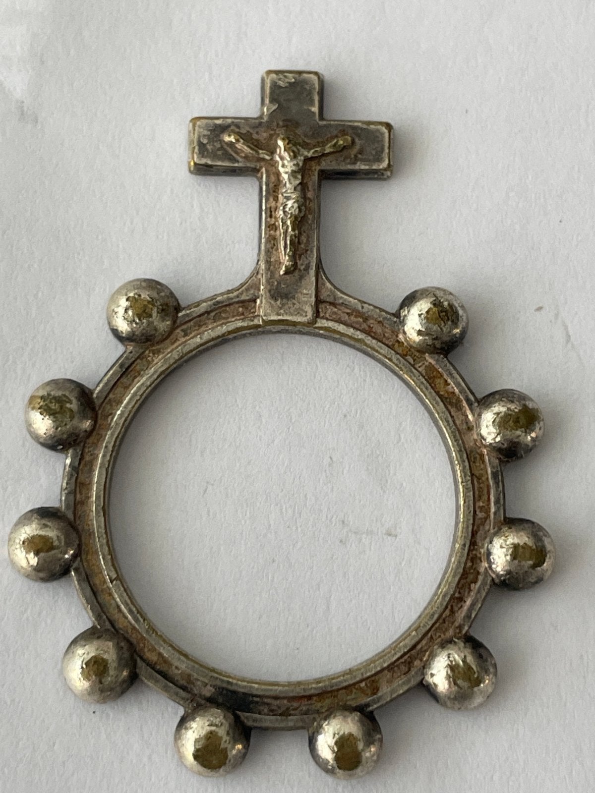 Antieke Vinger Rozenkrans Ring met Kruisbeeld, Ophalen of Verzenden
