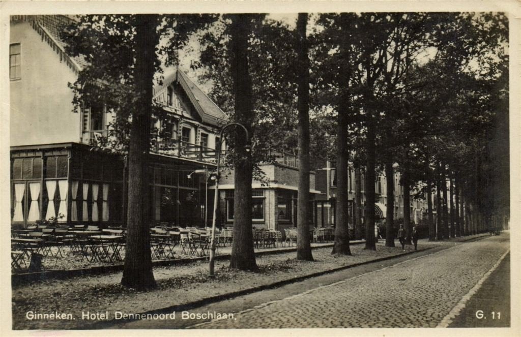 Ginneken. Hotel Dennenoord Boschlaan. - terras - 1938 gelope, Verzenden, 1920 tot 1940, Gelopen, Noord-Brabant