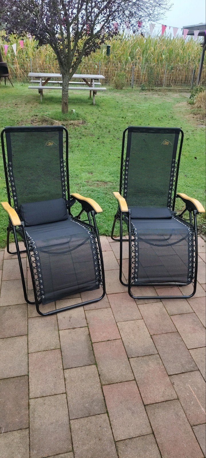 2x Base Camp Zero Gravity Relaxstoelen - Zwart, Tuin en Terras, Ophalen, Gebruikt, Metaal, Verstelbaar
