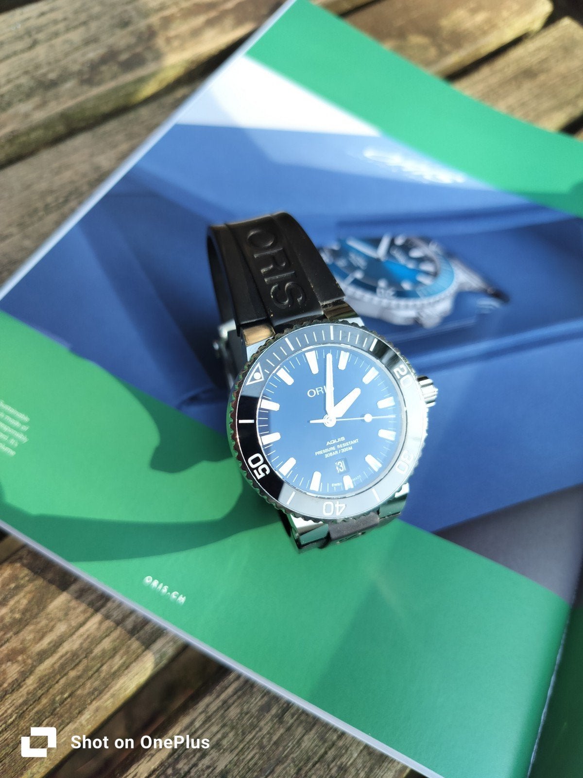 Leuk Oris Aquis Date Blue Dial Automatic horloge  43,5 mm, Overige merken, Blauw, Ophalen of Verzenden, Zo goed als nieuw