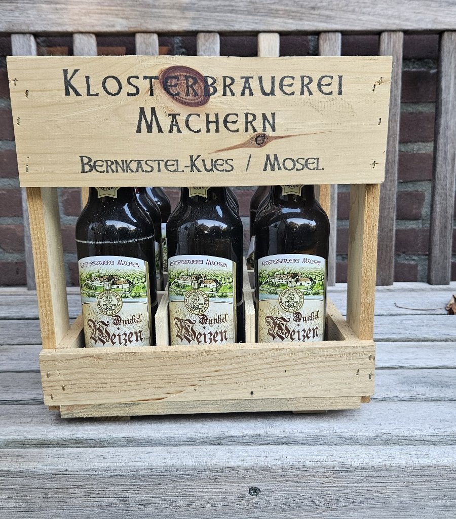 Houten krat met 9 lege flessen van Klosterbrauerei Machern, Verzamelen, Ophalen of Verzenden, Gebruikt, Flesje(s), Overige merken