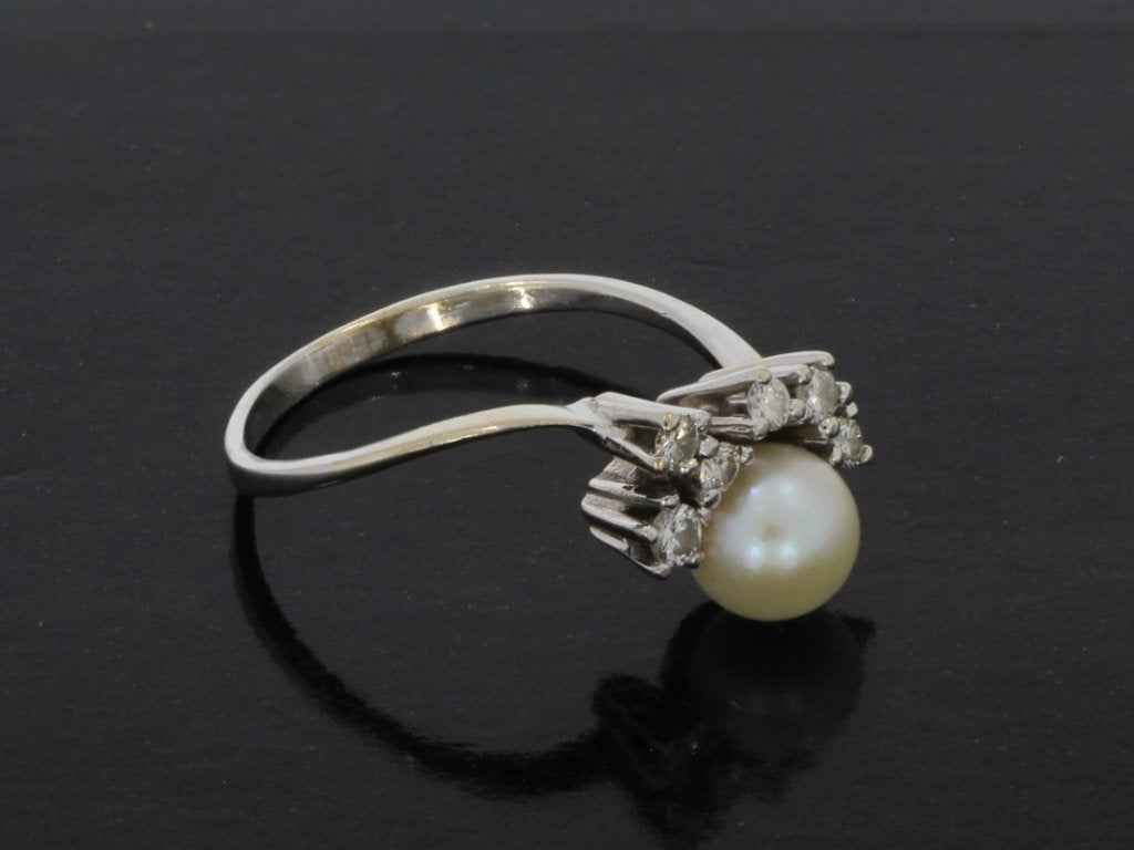 Parel diamanten 14k ring goud dame luxe briljant, Voordeelsieraden, Ophalen of Verzenden, Met edelsteen, Dame