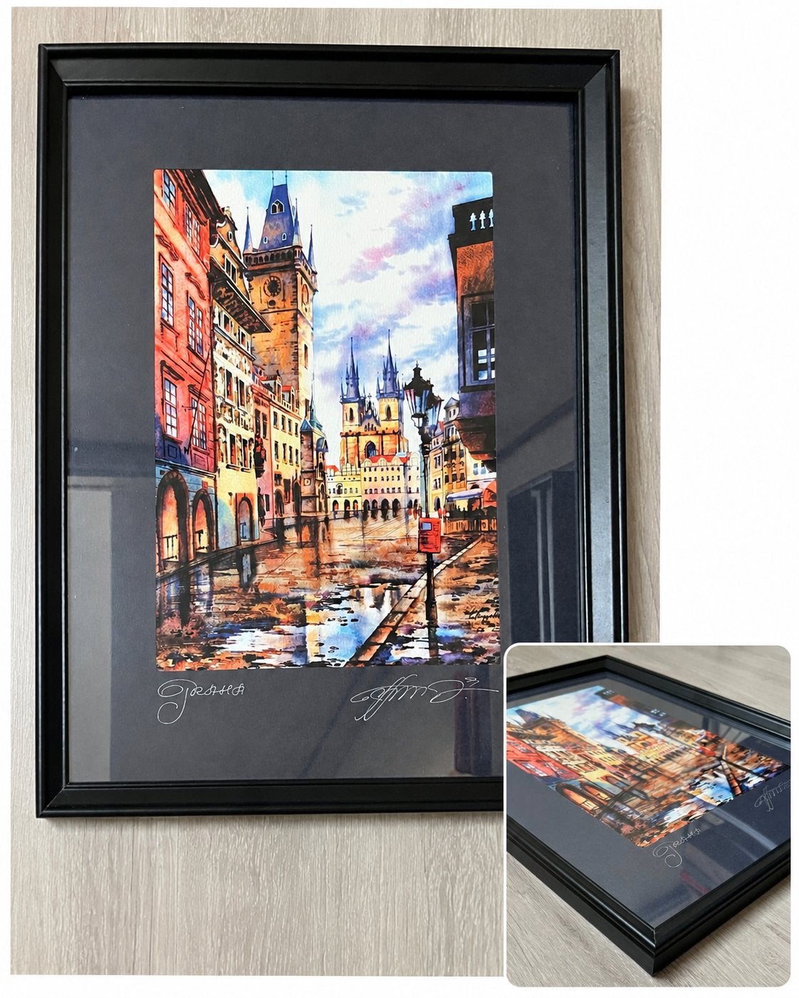 Ingelijste kunstprint Praag – Oude Stadsplein / Prague, Antiek en Kunst, Ophalen of Verzenden
