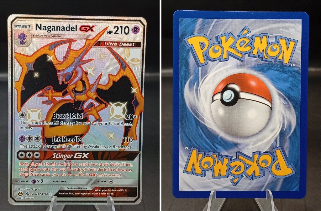 Naganadel GX Hidden Fates (HIF SV63) - Near Mint, Ophalen of Verzenden, Zo goed als nieuw, Losse kaart