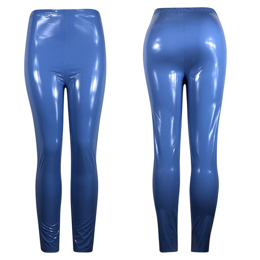 Blauwe glimmende legging wetlook leren lak dames broek, Maat 38/40 (M), Nieuw, Lang, Verzenden