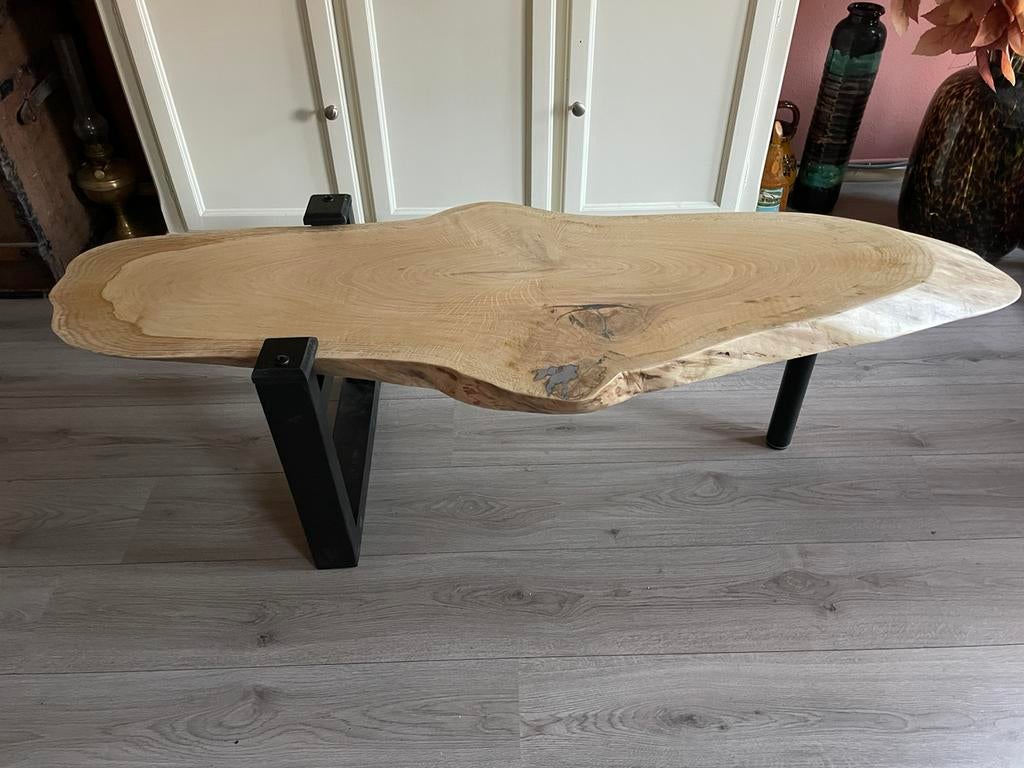 Boomstam salontafel ovaal eikenblad, Ophalen, Minder dan 50 cm, 100 tot 150 cm, Eikenhout