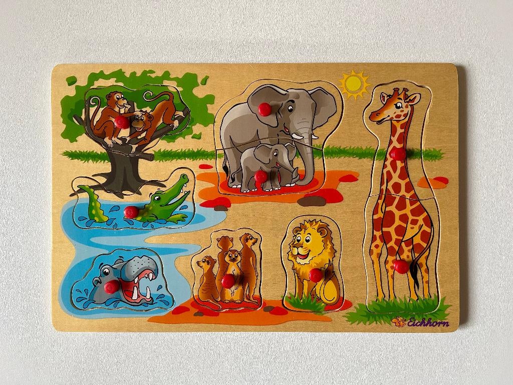 Eichhorn noppenpuzzel met safari, 2 tot 4 jaar, Ophalen of Verzenden, Zo goed als nieuw, Van hout