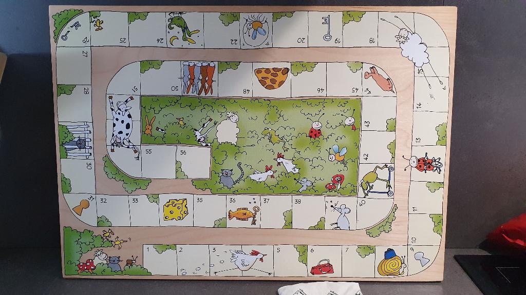 JanBibeJan Beestenboel, houten bordspel Ganzenbord. 8A10, Tweedehands verkoop, Tweedehands verkoop, Gebruikt, Ophalen of Verzenden