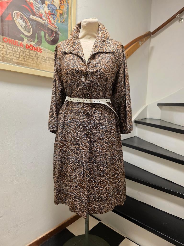 YV7477:  Vintage 1950's Paisley Dress Coat, Maat 38/40 (M), Vintage 1950s, Overige kleuren, Ophalen of Verzenden