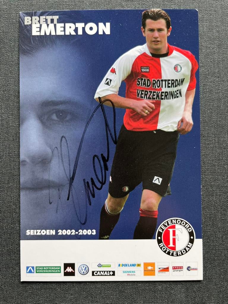 Feyenoord spelerskaart Emerton met handtekening, Verzamelen, Ophalen of Verzenden, Zo goed als nieuw, Feyenoord, Spelerskaart