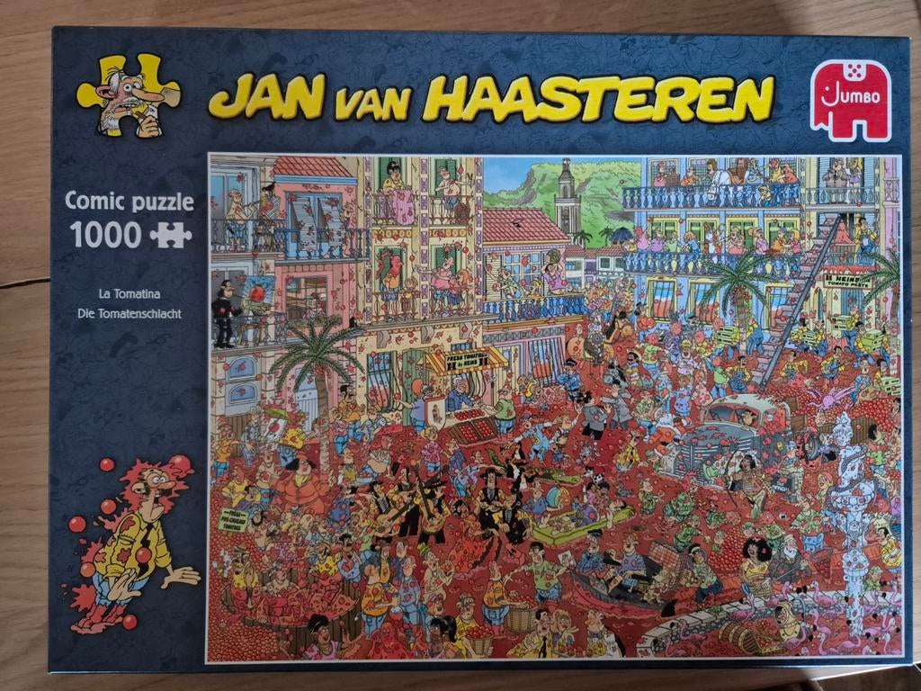 Jan van Haasteren puzzel La Tomatina, Ophalen of Verzenden, 500 t/m 1500 stukjes, Zo goed als nieuw, Legpuzzel