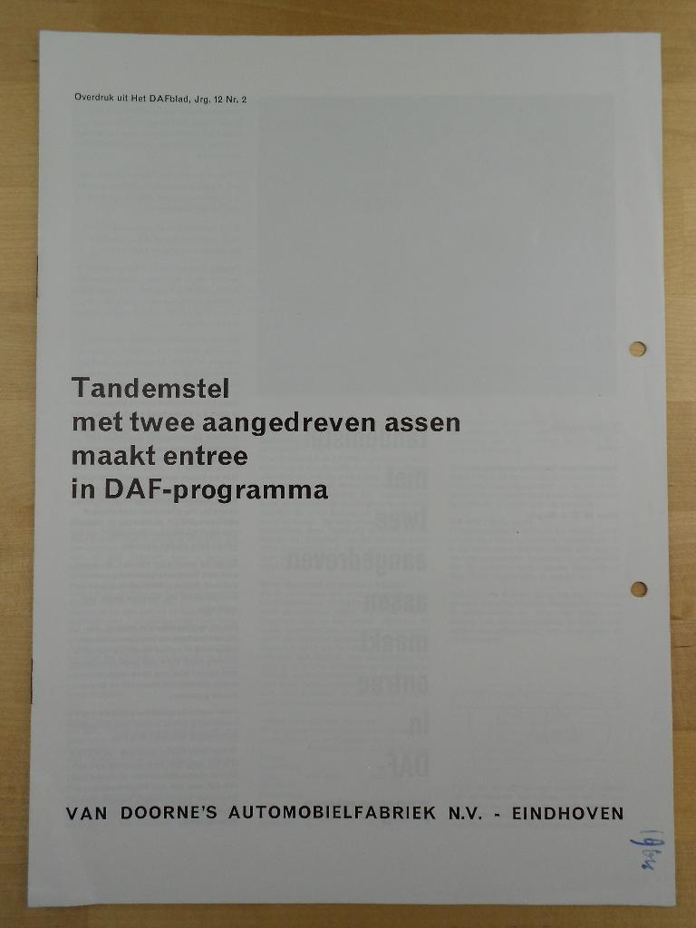 DAF AT1900 DS 6x4 Tandemstel Brochure 1963 Kikker, Verzenden, Zo goed als nieuw, Overige merken, DAF