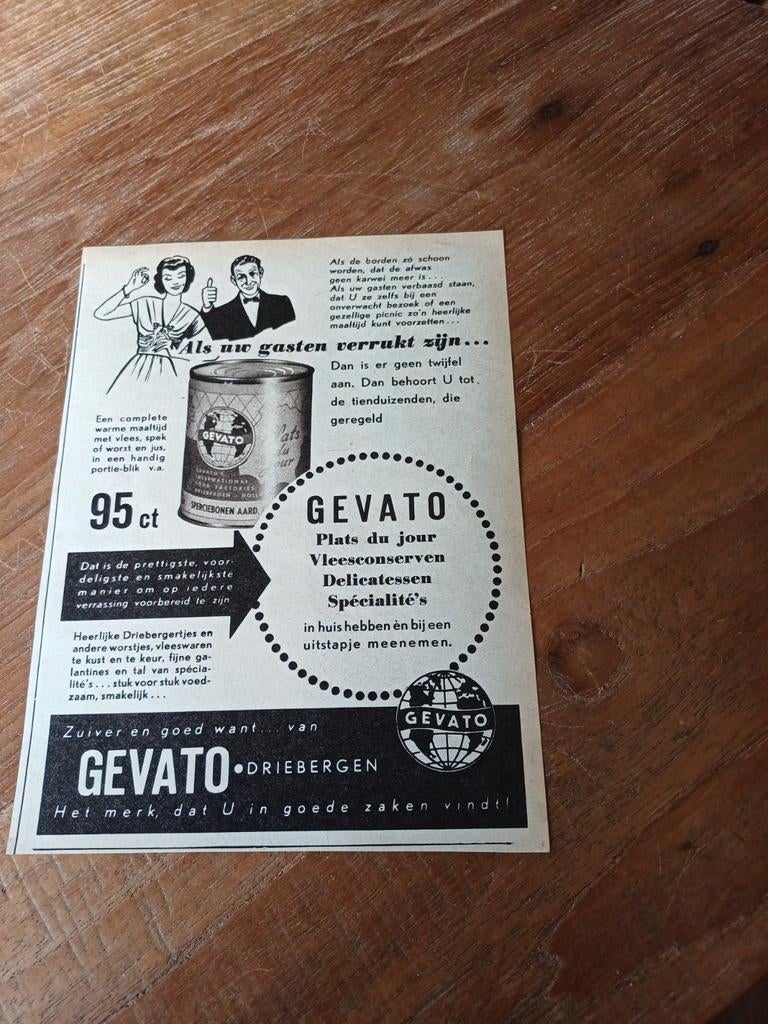 Advertentie van Gevato Driebergen gasten 1954, Ophalen of Verzenden, Gebruikt, Overige typen