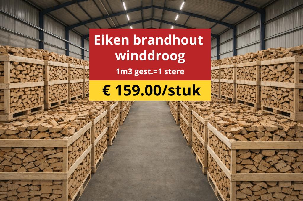 Eiken brandhout winddroog - 1m3 voor €149 - Zelf ophalen!, Ophalen, Nieuw, Hout