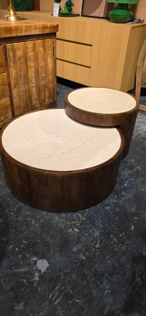 Salontafel Rond mangobruin & Marmer Showmodel prijspakker!, Ophalen, Bornsestraat 31, 50 tot 100 cm, Zo goed als nieuw