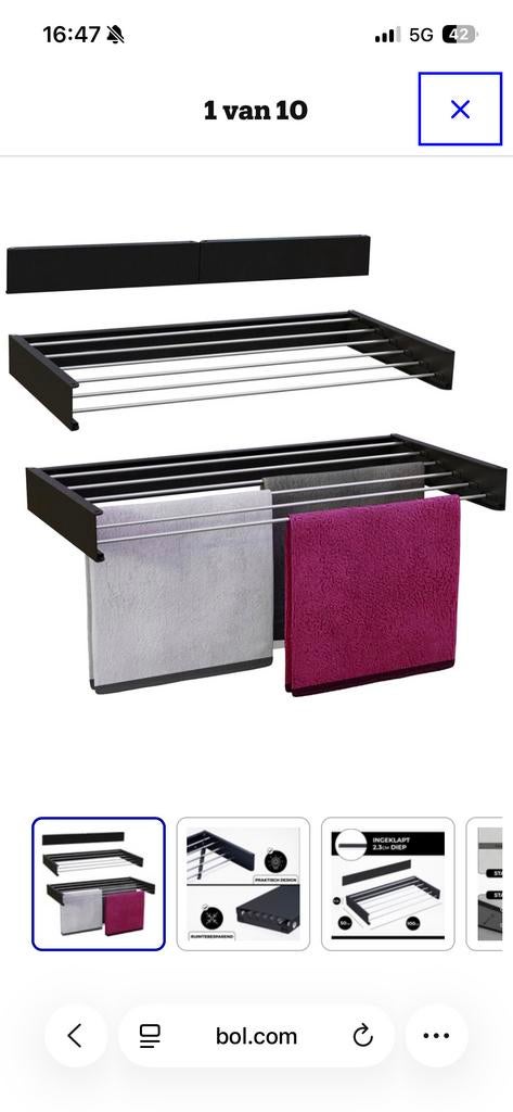Vonia wall drying rack 100 cm - Zwart - Nieuw, Ophalen of Verzenden, Nieuw, Zwart, Handdoekenrek