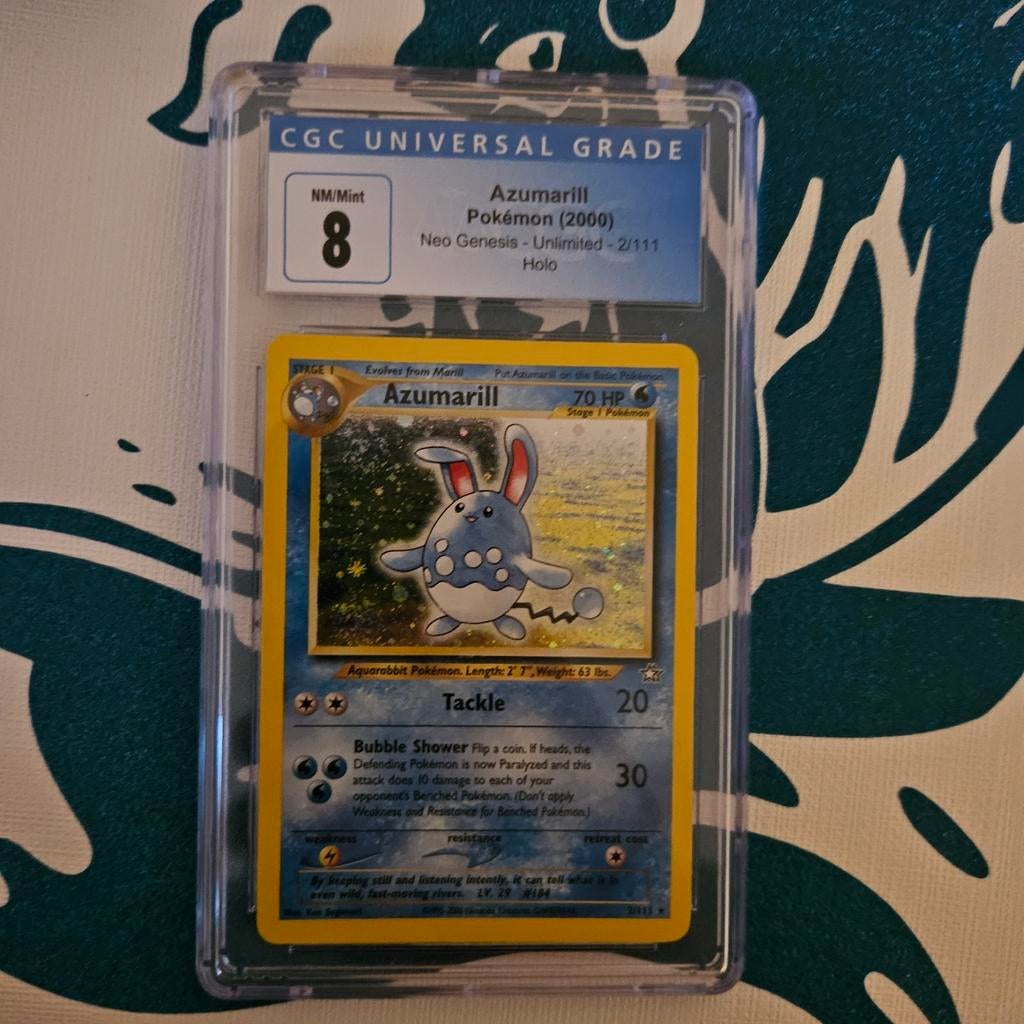 Azumarill neo genesis holo cgc 8 (dubbele swirl), Ophalen of Verzenden