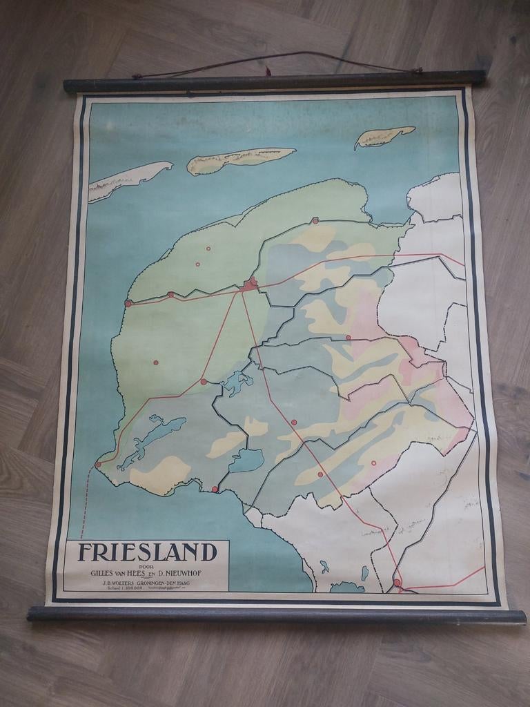 Oude schoolkaart van Friesland, Antiek en Kunst, Antiek | Schoolplaten, Ophalen of Verzenden, Aardrijkskunde