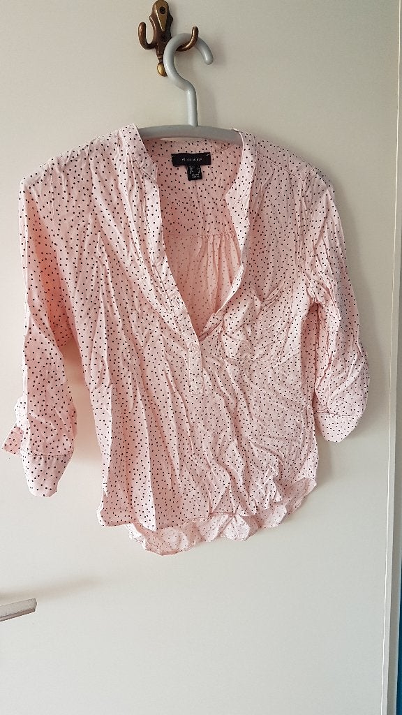 roze met zwart gestippelde blouse Atmosphere, maat 34, Kleding | Dames, Ophalen, Gedragen, Maat 34 (XS) of kleiner, Roze