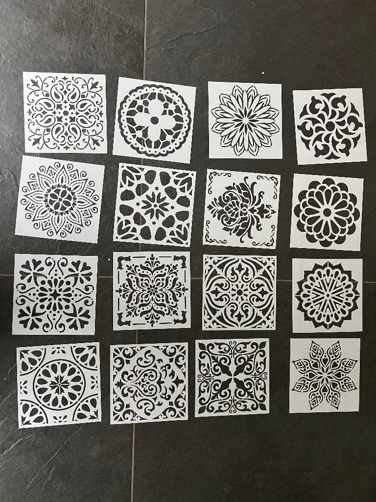 Stencil set sjabloon mandala vierkant 16 stuks, Verburgt Vintage, Overige typen, Nieuw, Ophalen of Verzenden
