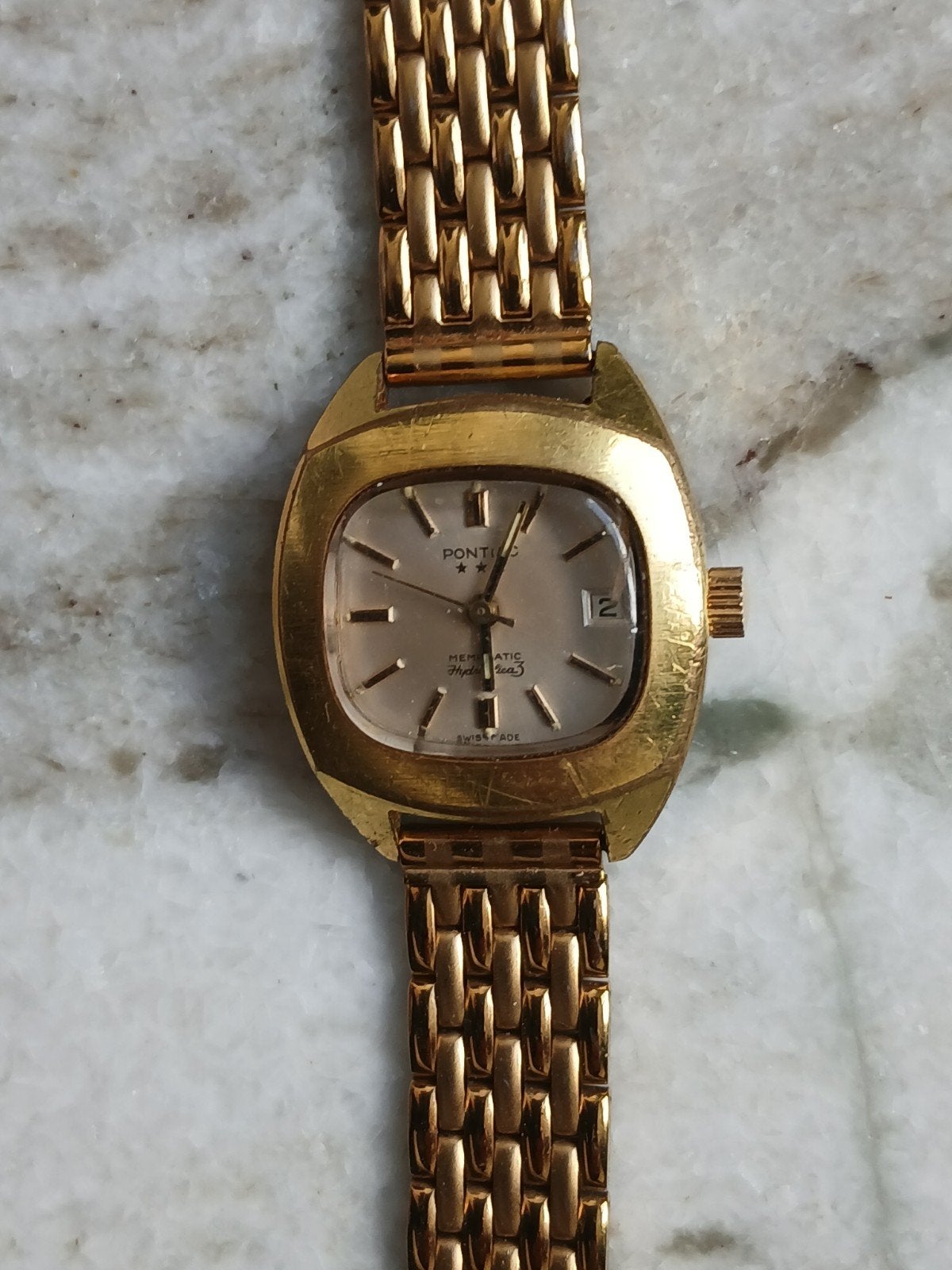 Vintage Pontiac Horloge - Goudkleurig Polshorloge, Ophalen of Verzenden