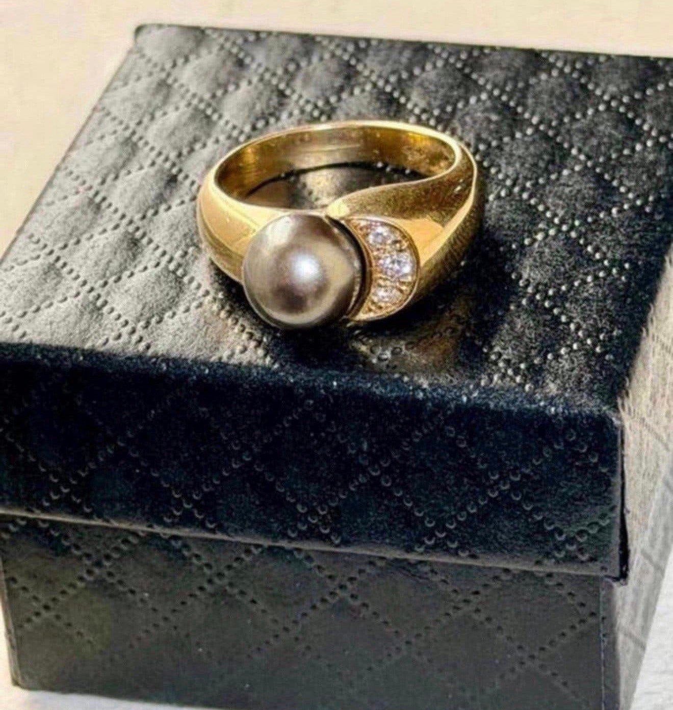 Prachtige 18 karaat gouden ring met zuidzee parel en diamant, Met edelsteen, Ophalen of Verzenden, Zo goed als nieuw, 17 tot 18