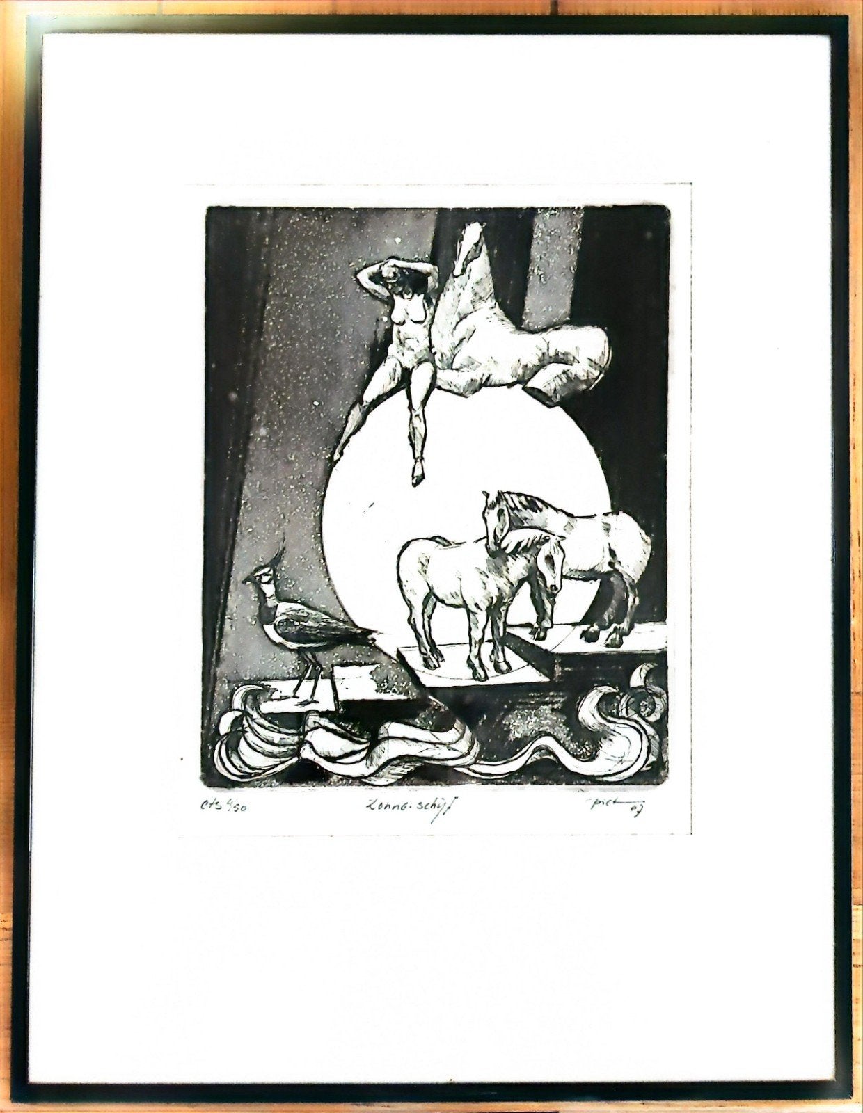 Piet Snoeren - Zonne-schijf (Ets 4/50), Ingelijst, Ophalen of Verzenden, Flora en Fauna, 1950 - 1999