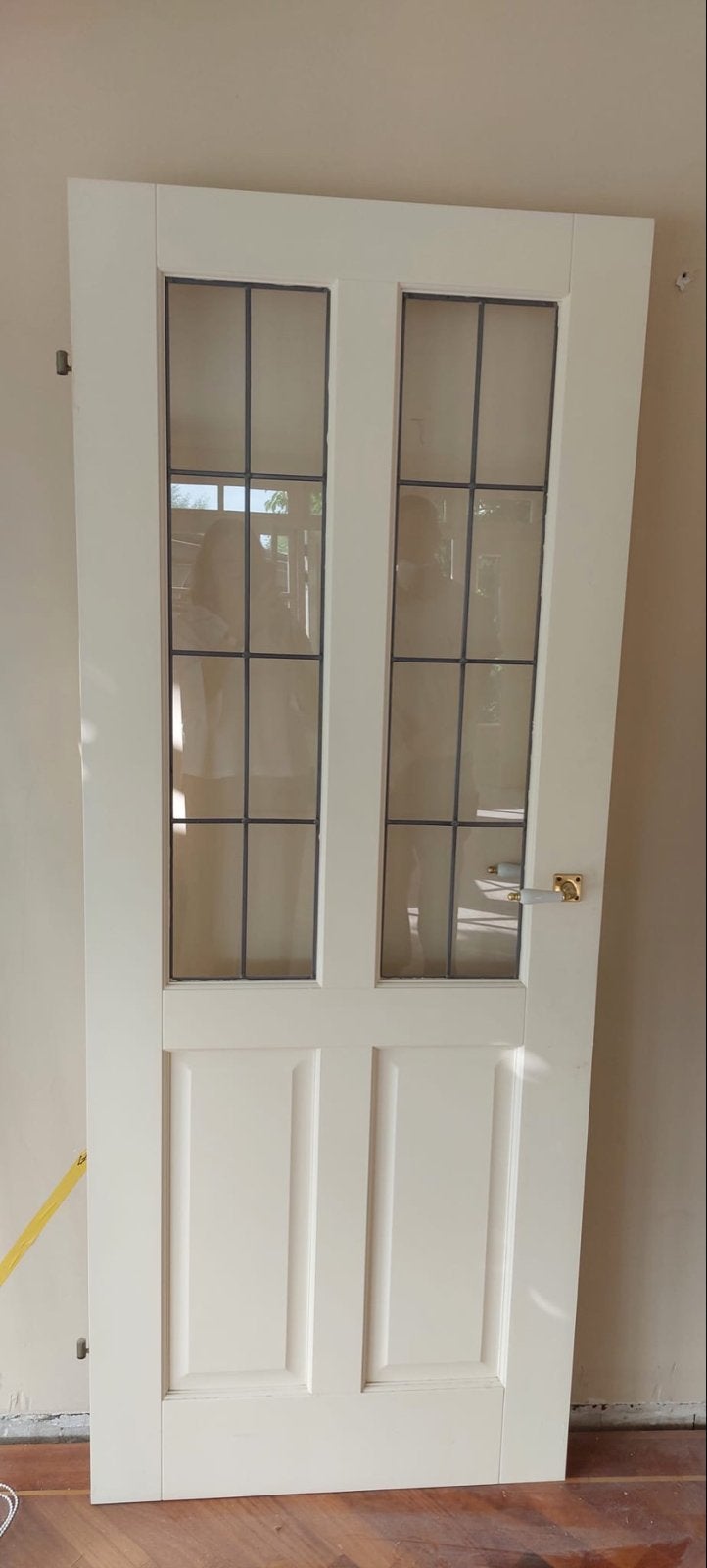 Witte binnendeur met glas in lood en paneel, Ophalen, Gebruikt, 80 tot 100 cm, Binnendeur