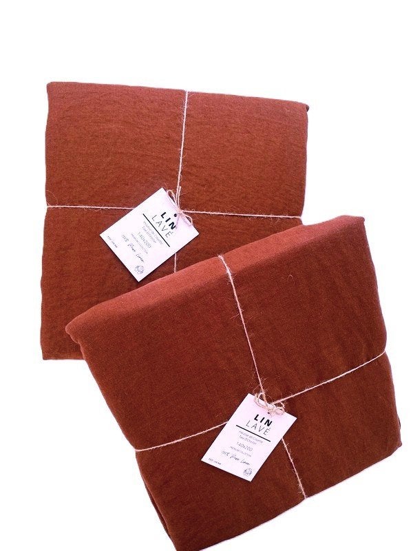 100% linnen dekbedovertrek 140x200 (set van 2) Dark Terra, Ademend, Eenpersoons, Bruin, Nieuw