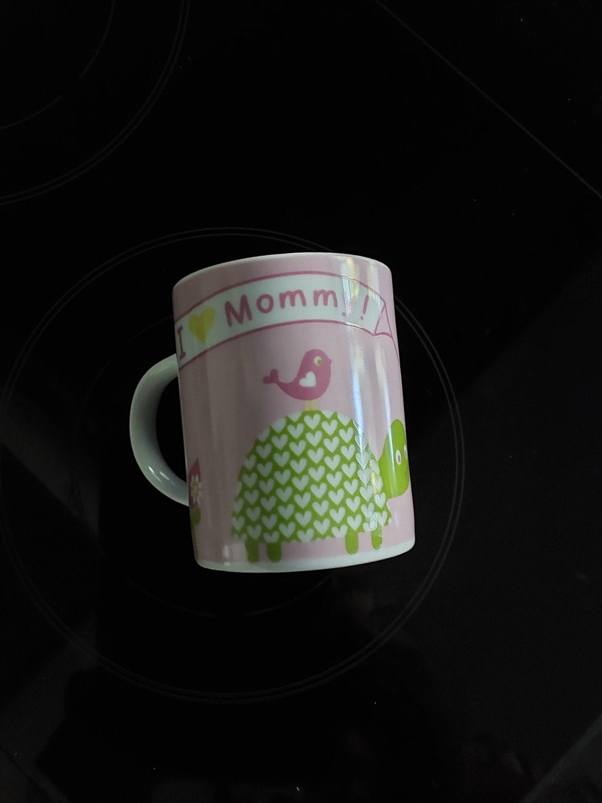 Roze mok met vlinder en schildpad - 'I love Mommy', Ophalen, Overige merken, Keramiek, Mok