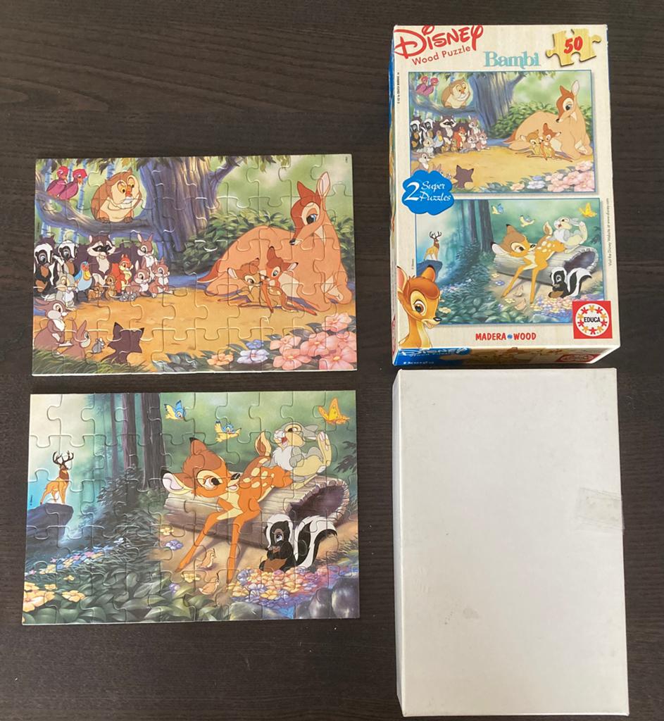 Mooie houten Disney Bambi puzzels (2002, 2x25 st) als nieuw, Verzamelen, Disney, Ophalen of Verzenden, Overige figuren, Zo goed als nieuw