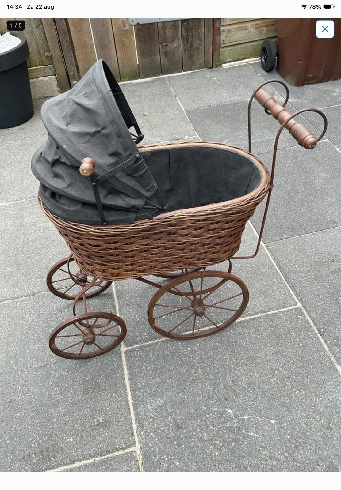 Antieke rieten poppenwagen met kap, Ophalen of Verzenden, Gebruikt, Overige typen