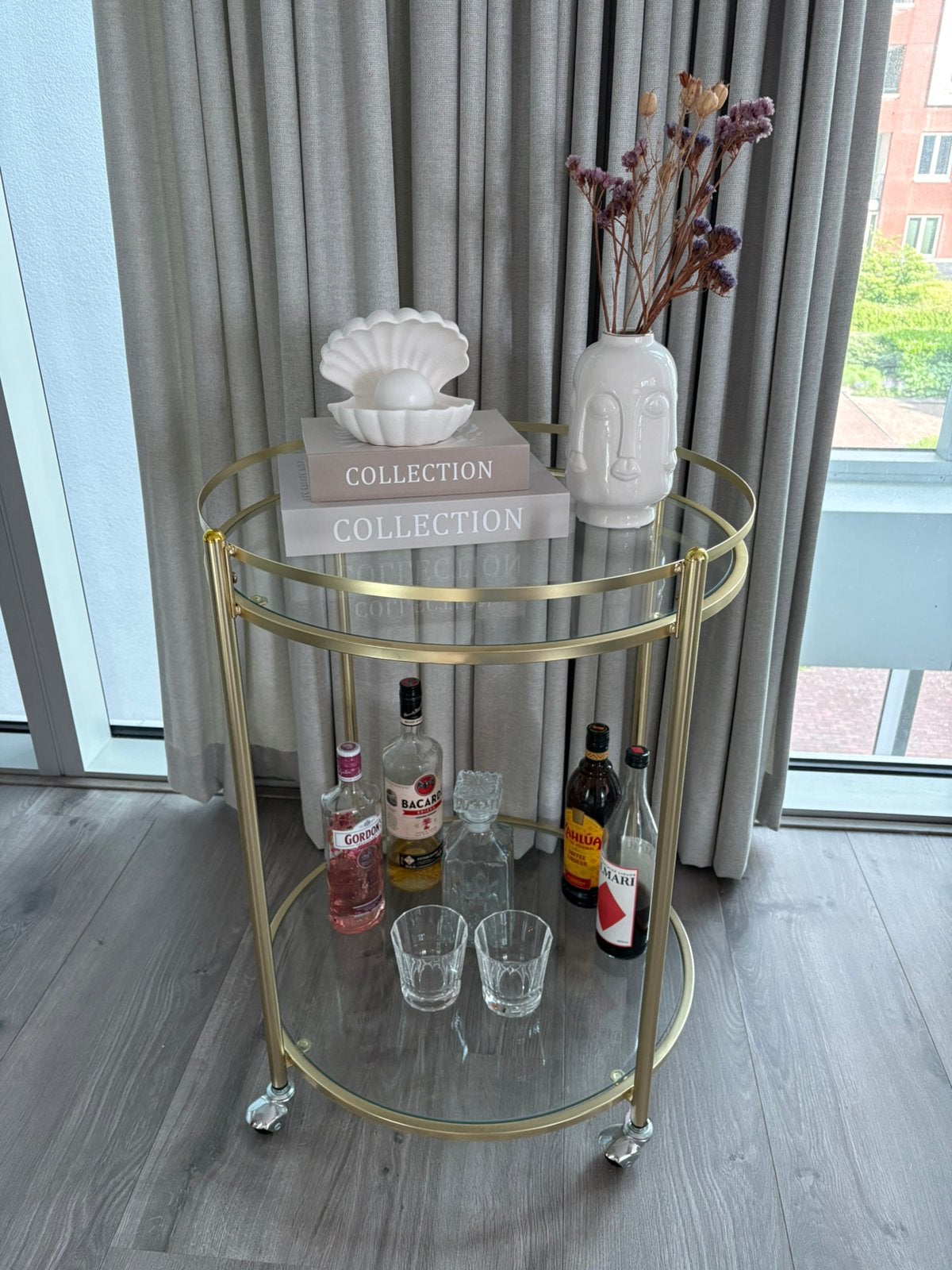 Drankentrolley Wohnling in goudkleur, Ophalen, Zo goed als nieuw, 75 – 100, 5 tot 15 flessen