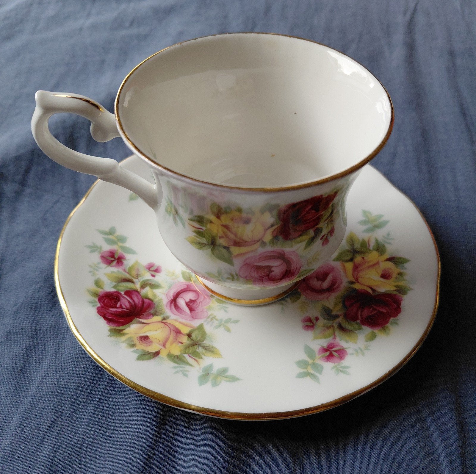 Vintage Springfield Bone China Kop en Schotel - Rozen Decor, Ophalen of Verzenden