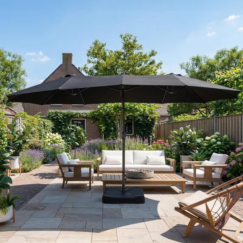 Nieuwe dubbele  parasol 265 x 450, Ophalen, Nieuw, Zweefparasol