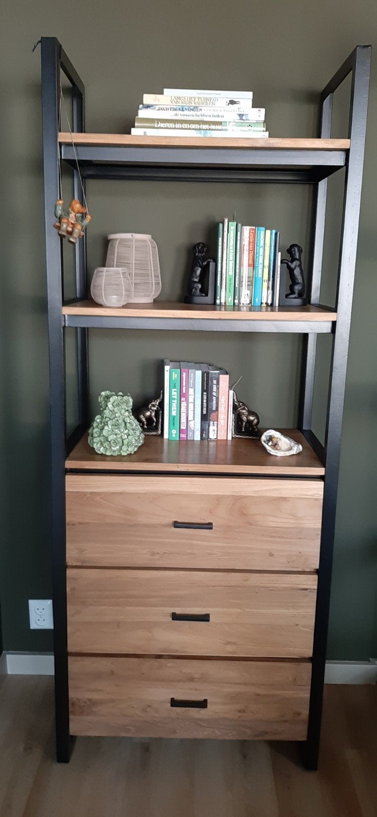 boeken en ladekast, Huis en Inrichting, Kasten | Boekenkasten, Ophalen, Met plank(en), Teakhout, 50 tot 100 cm