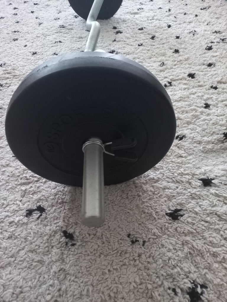 EZ Curlstang 30 mm + 2x 5 kg halterschijven + 2 klemmen, Ophalen, Zo goed als nieuw, Armen, Halterstangen