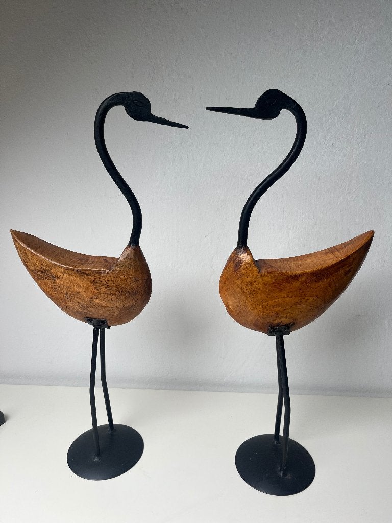 2 kraanvogels van metaal en hout, Ophalen of Verzenden, Dier