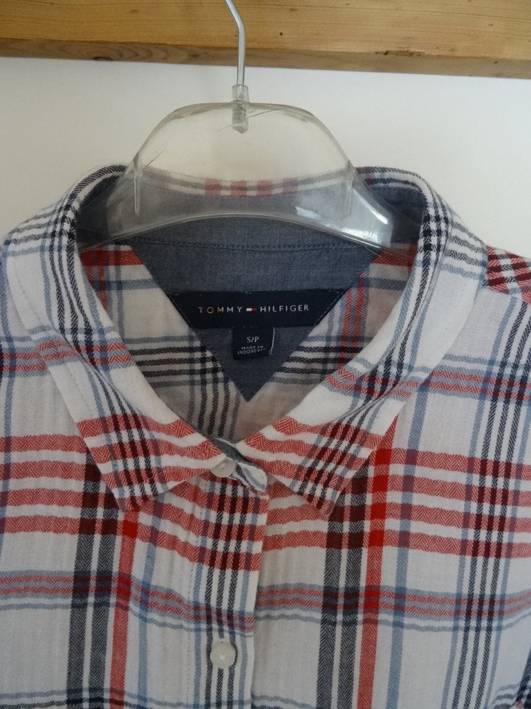 Tommy Hilfiger ruiten overhemd mt S, Wit, Ophalen of Verzenden, Zo goed als nieuw, Maat 36 (S)