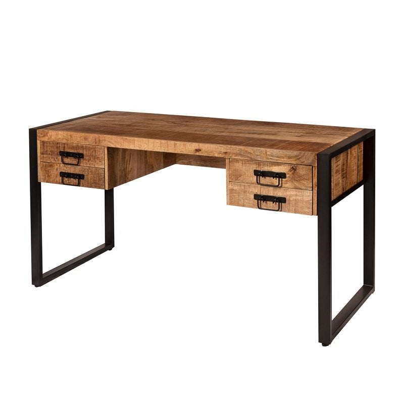 Vintage Mangohout Bureau Industrieel Mango Buro Hout, Info@dehanzeherten.nl, De Hanze Herten BV, 150 cm, Hout