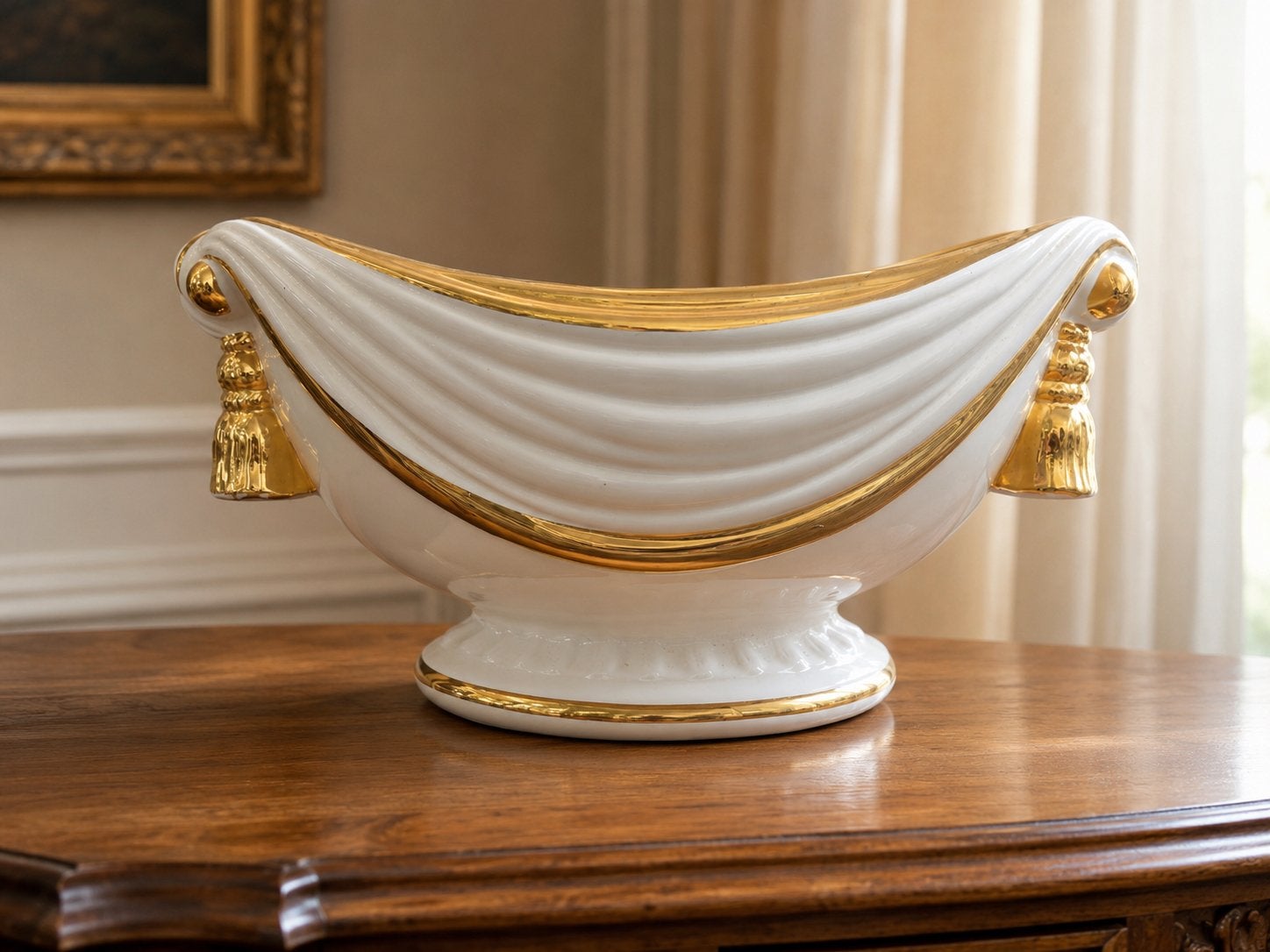 Grote vintage jardinière wit met goud – Hollywood Regency, Ophalen of Verzenden