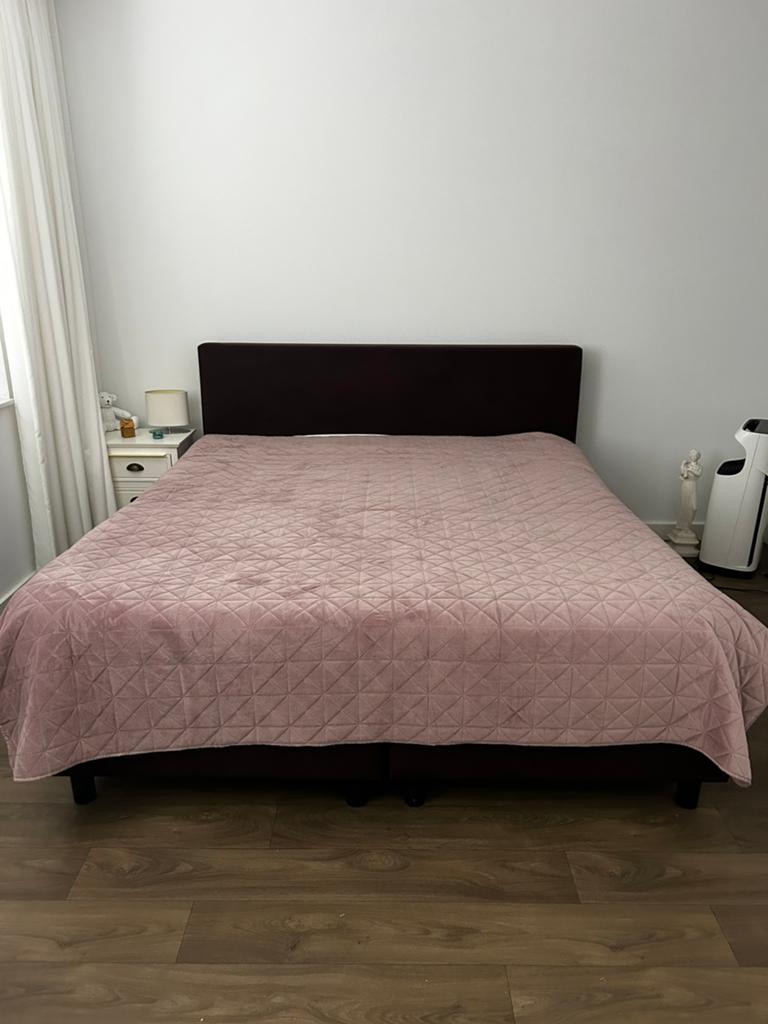 2 persoons boxspring, Huis en Inrichting, Slaapkamer | Bedden, Ophalen, Gebruikt, Bruin, Tweepersoons