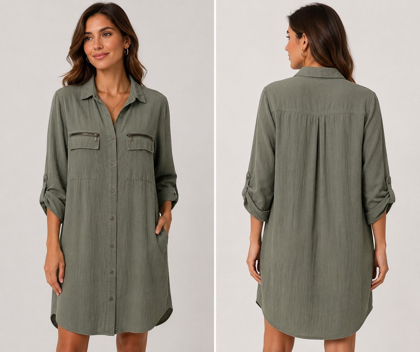 Groene blousejurk met ritszakken en oprolbare mouwen, Maat 38/40 (M), Ophalen of Verzenden, Boven de knie, Groen
